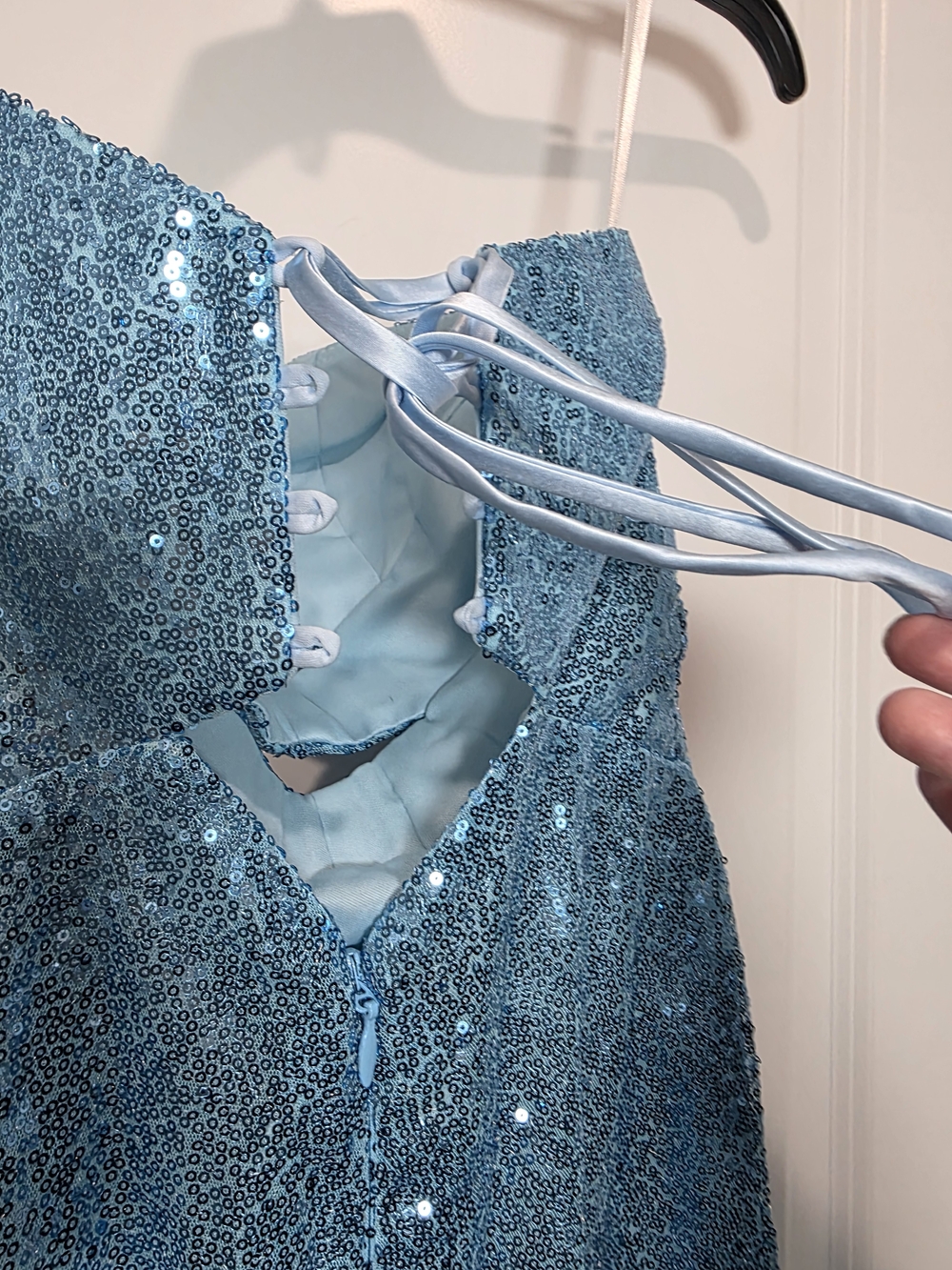 Strapless Blue Sequin Sweetheart Mini Dress - Picture 3 of 6